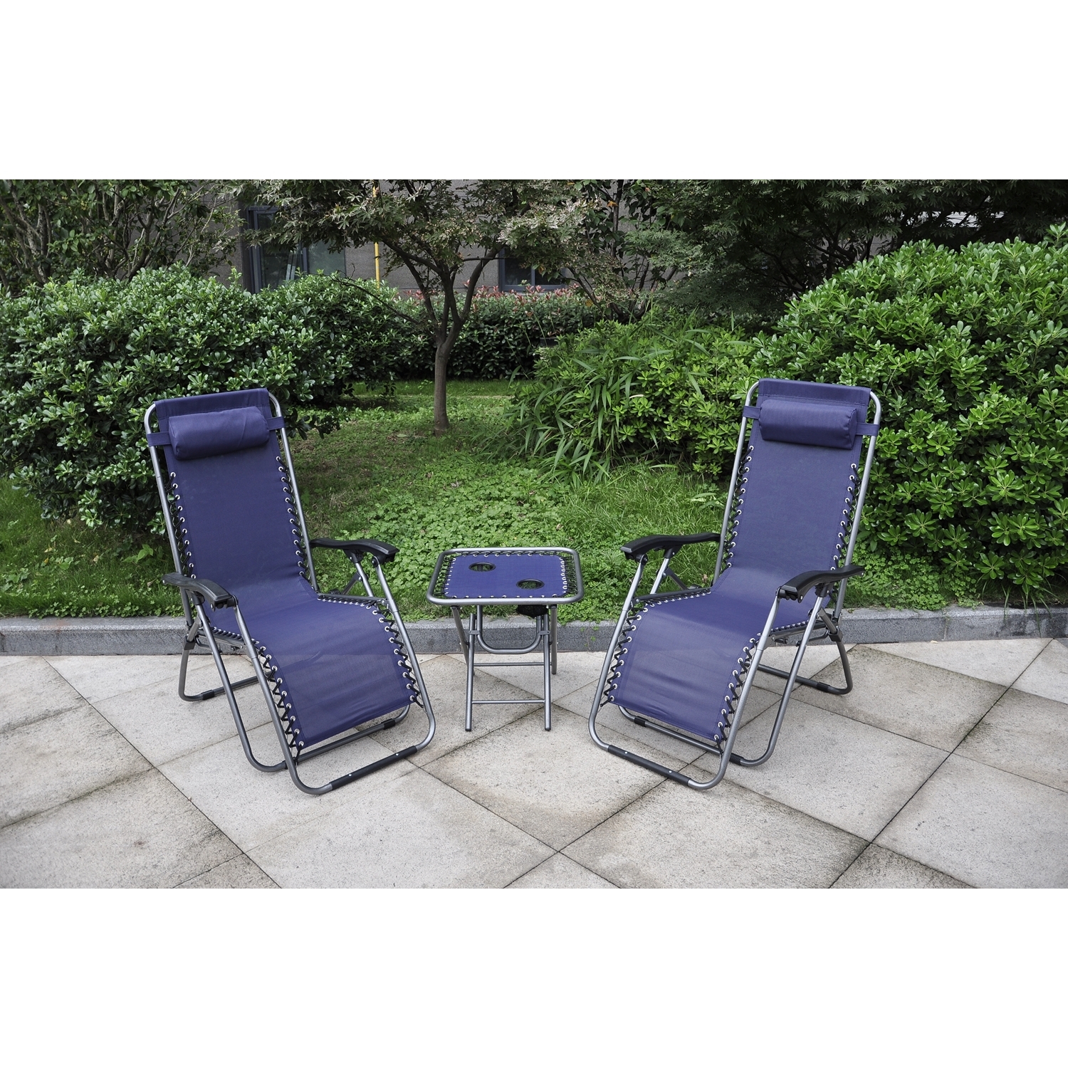 Active Sport Blue Zero Gravity Recliner Garden Chairs and Table Set Image 4