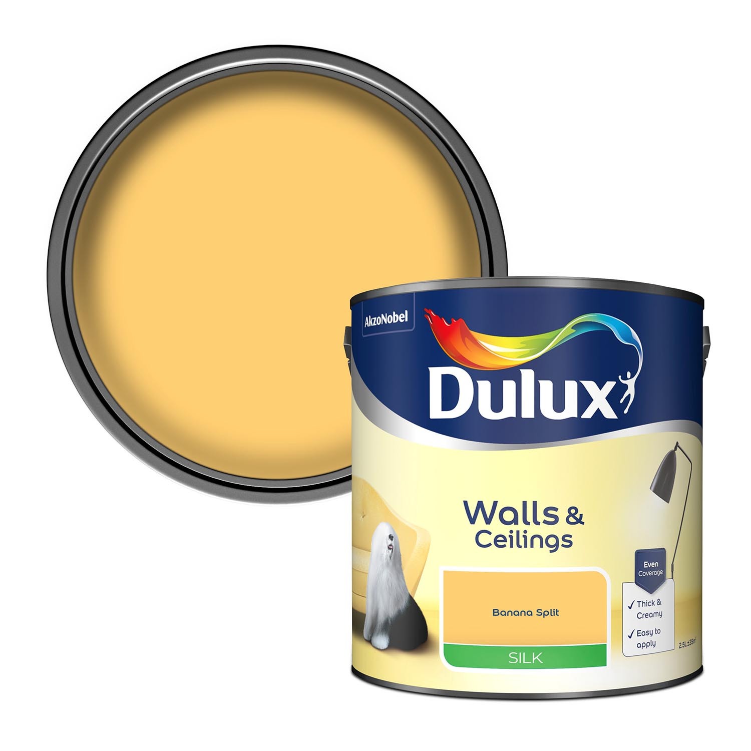 Dulux Walls & Ceilings Banana Split Silk Emulsion Paint 2.5L Image 1