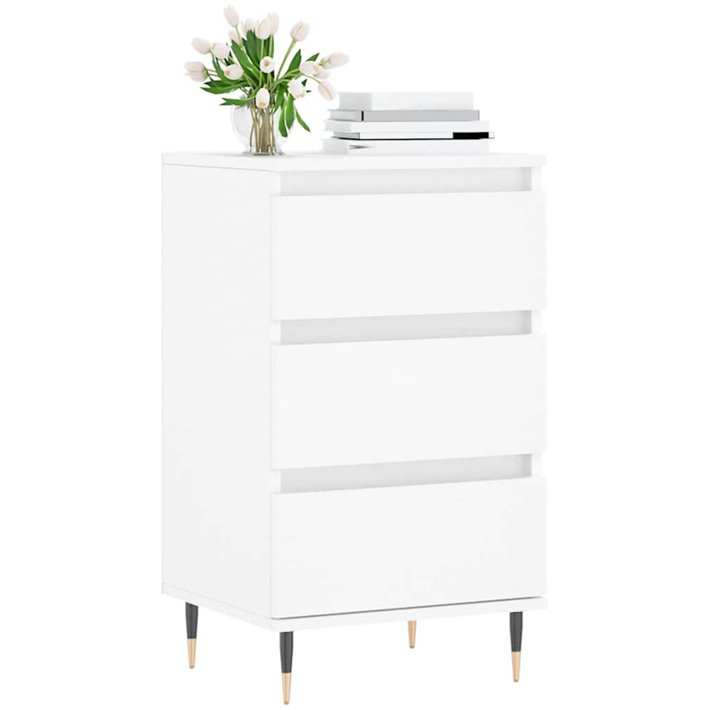 vidaXL 3 Drawer White Sideboard with Metal Legs Image 3