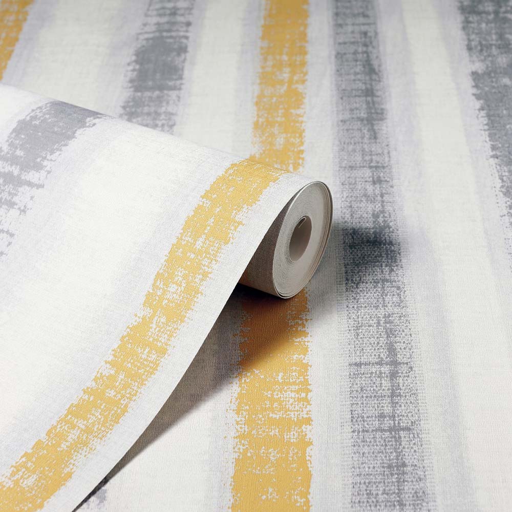 Arthouse Painted Horizontal Stripes Ochre and Grey Wallpaper Image 2