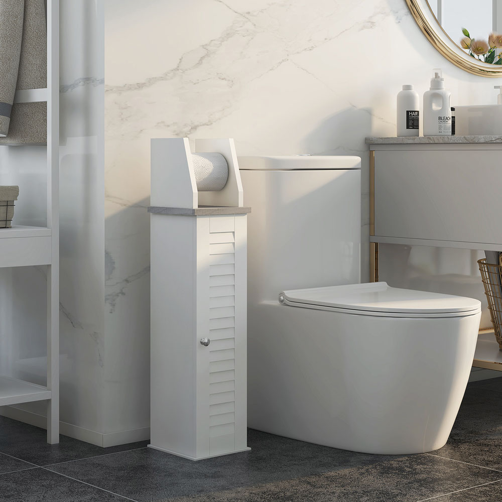 Portland Single Drawer White Slim Bathroom Cabinet with Roll Holder Image 4