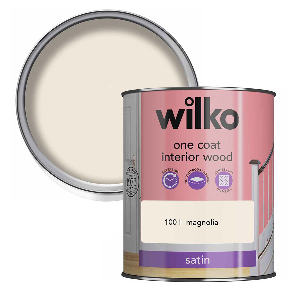 Wilko One Coat Interior Wood Magnolia Satin Paint 750ml Image 1