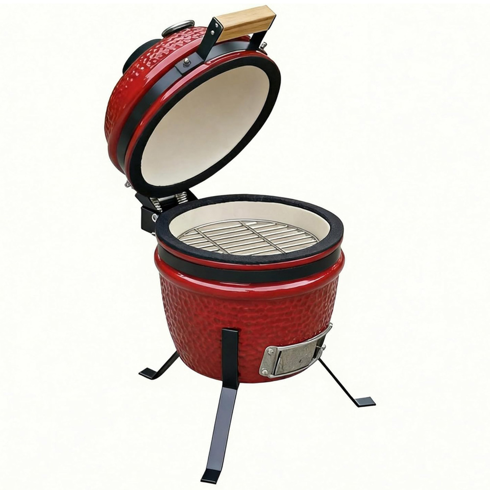 Alivio Kamado Red Portable Ceramic 13 inch Mini BBQ Grill Smoker Egg with Stand Image 3