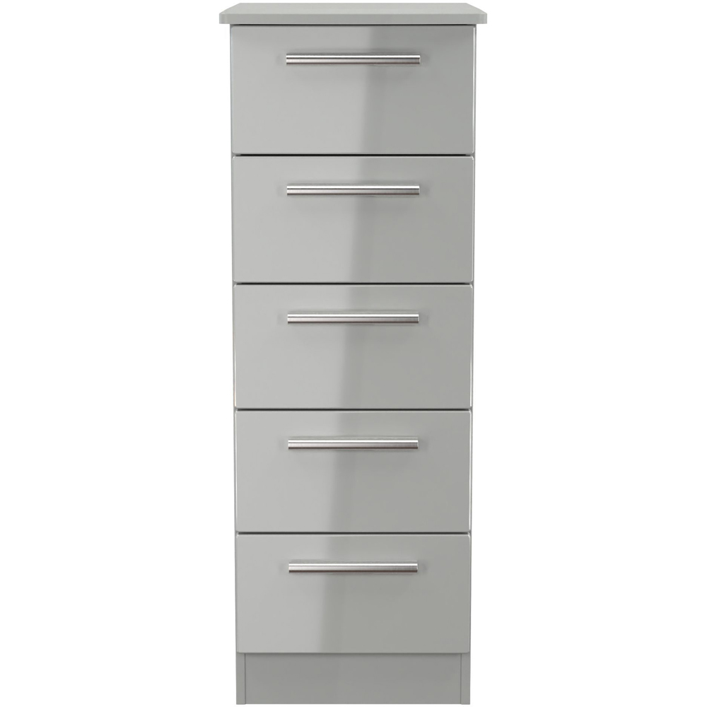 Crowndale Knightsbridge 5 Drawer Grey Gloss and Dusk Grey Tall Bedside Cabinet Ready Assembled Image 3
