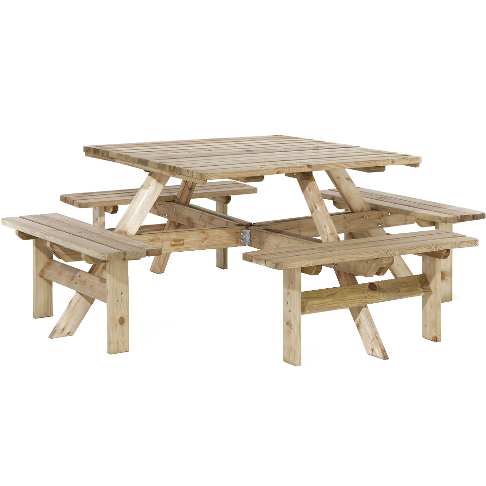 Rowlinson Natural Softwood 8 Seater Square Picnic Table Image 2