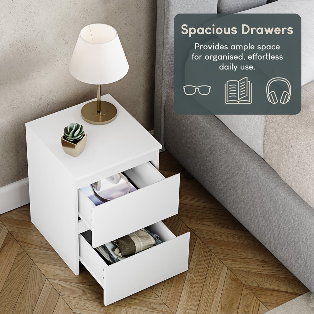 VIDA DESIGNS Denver 2 Drawer White Bedside Table Image 7