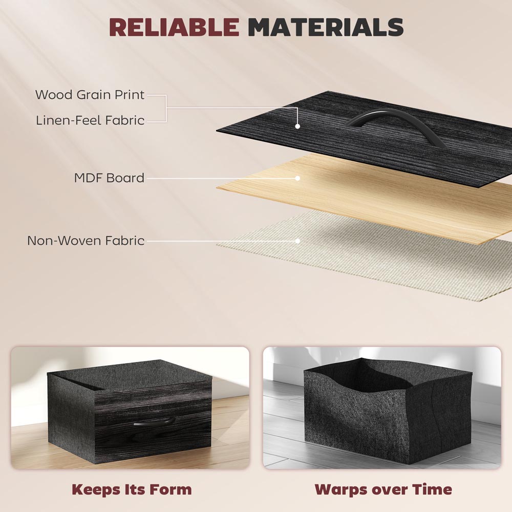 HOMCOM 10 Drawer 4 Side Pockets 2 Hooks Black Fabric Chest of Drawers Image 6