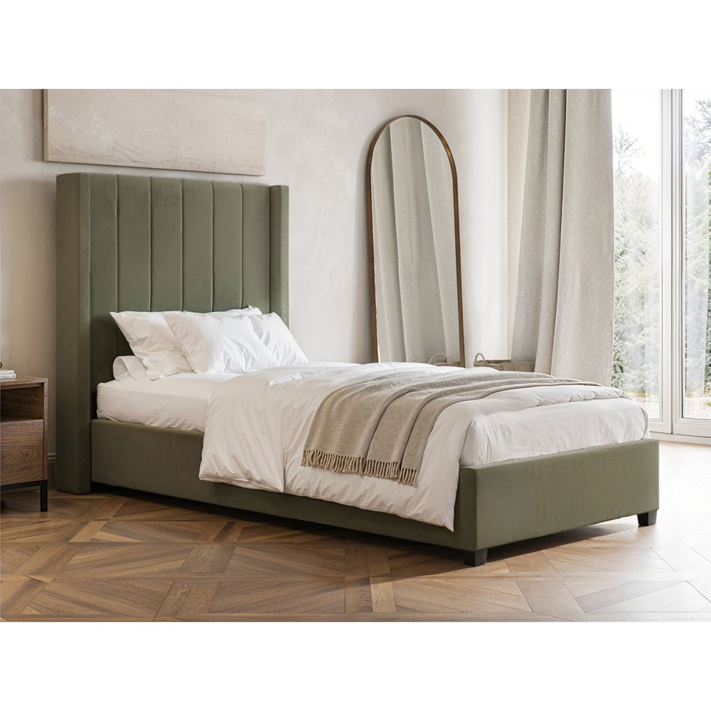 Flair Tiggy Single Khaki Velvet Ottoman Bed Image 6