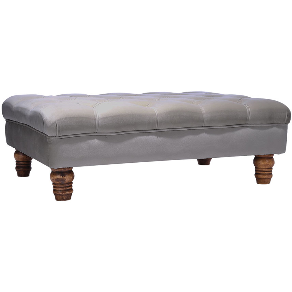 Living and Home Grey Buttoned Velvet Footstool Image 2