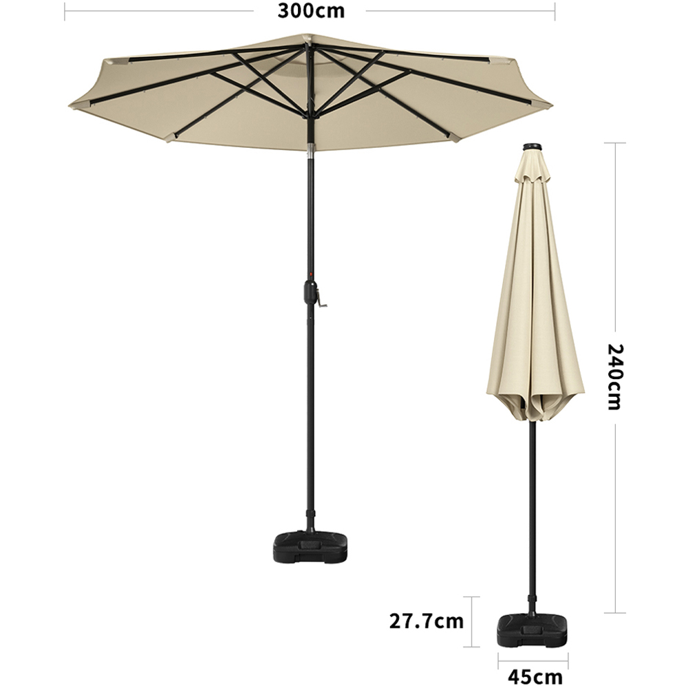 Living and Home Beige 24 Solar LED Crank and Tilt Parasol with Plastic Fillable Base 3m Image 8