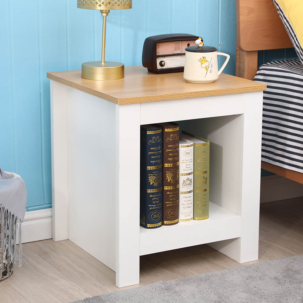 FurnitureHMD Single Shelf White and Oak Effect Wooden Side Table Image 8