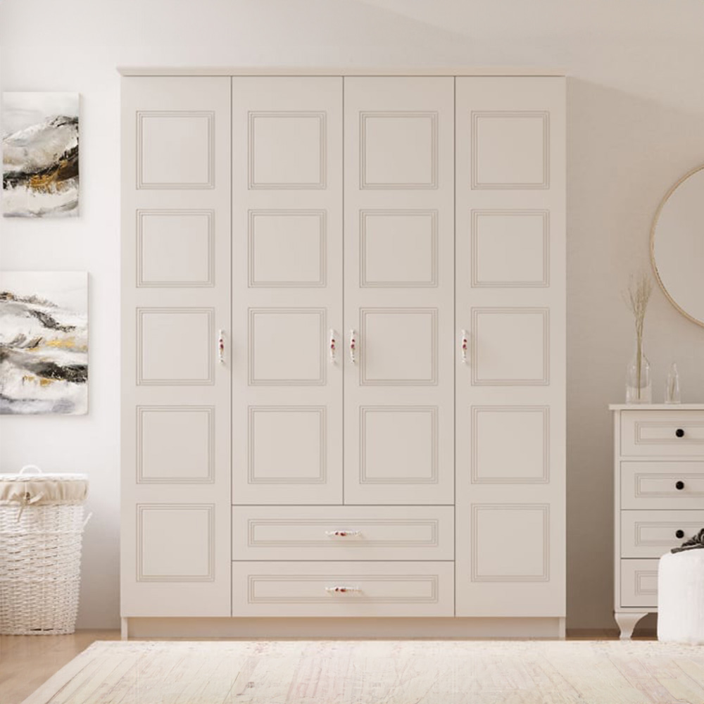 Evu REGAL 4 Door 2 Drawer White Wardrobe Image 4