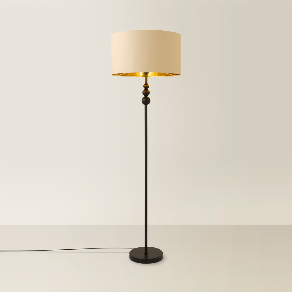 ValueLights Marissa Beige and Gold Shade Black Ball LED Floor Lamp Image 5