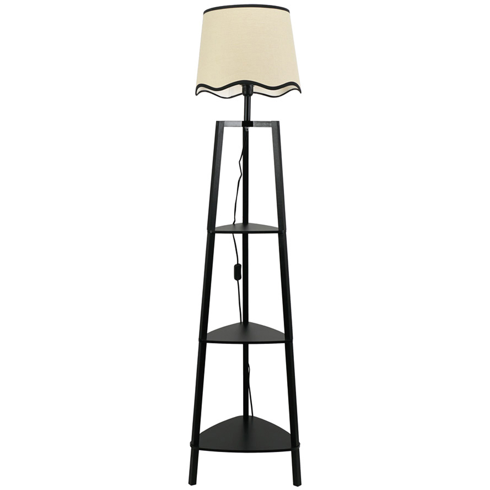 ValueLights Hiru Black 3 Shelf Black Trim Scallop Shade Floor Lamp with Bulb Image 1