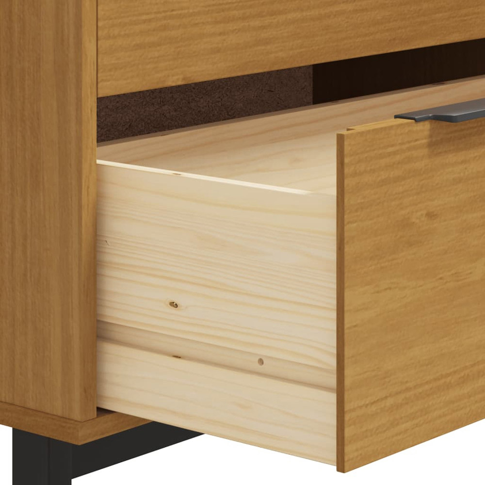 vidaXL Flam 2 Drawer Single Open Shelf Brown Solid Wood Pine Storage Cabinet Image 8