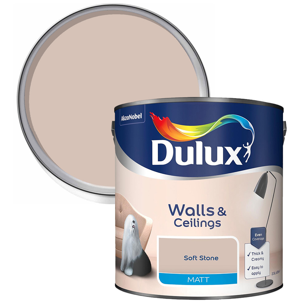 Dulux Walls & Ceilings Soft Stone Matt Emulsion Paint 2.5L Image 1