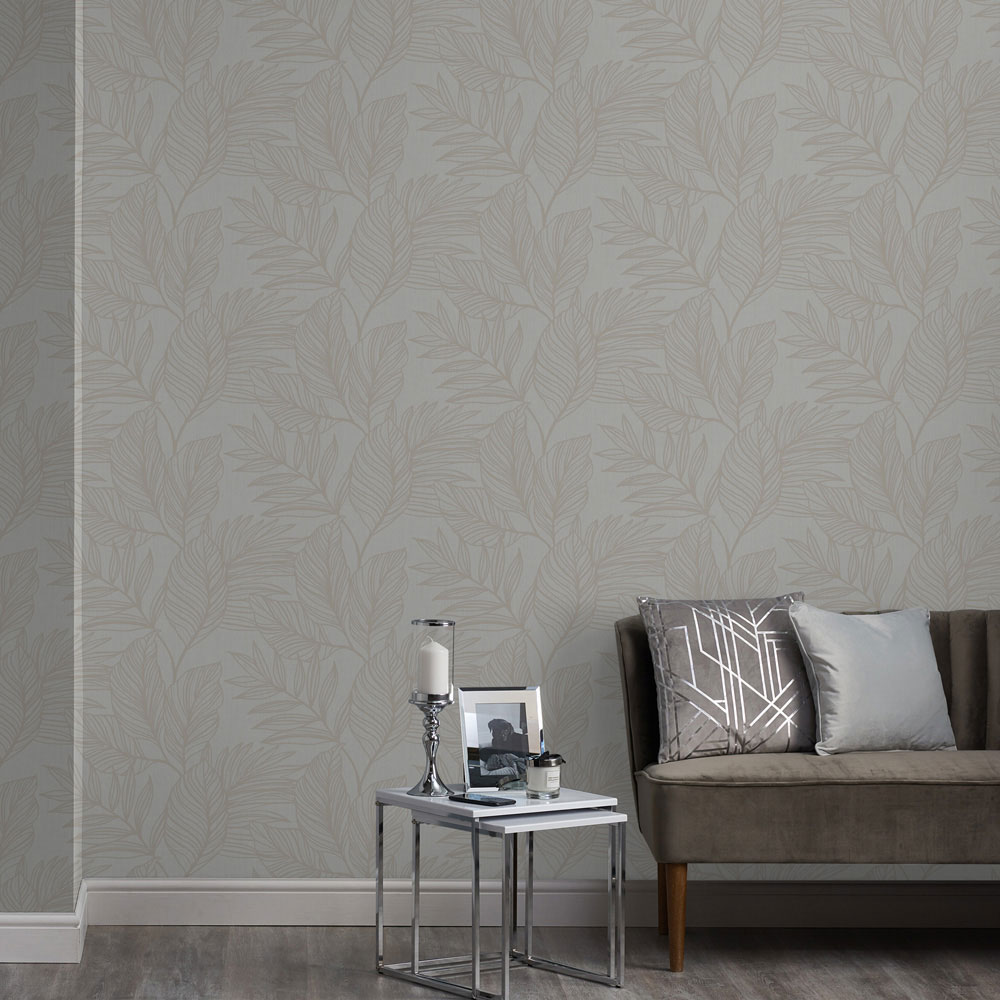 Wilko Easy Elegant Leaf Silver Wallpaper Image 1