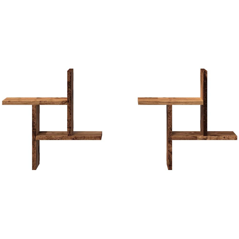 vidaXL Set of 2 3 Shelf Old Wood Floating Wall Shelf Image 4