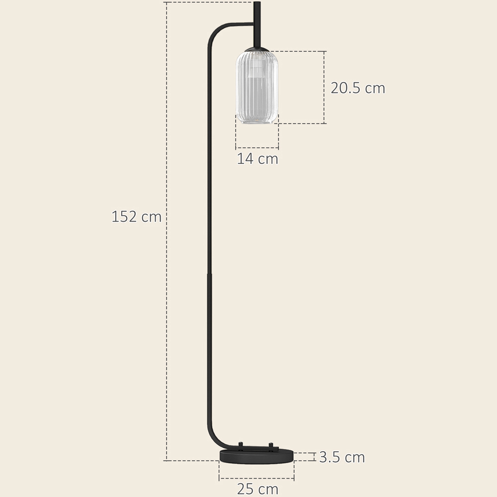 HOMCOM Glass Lampshade Black Floor Lamp with Foot Switch Image 9