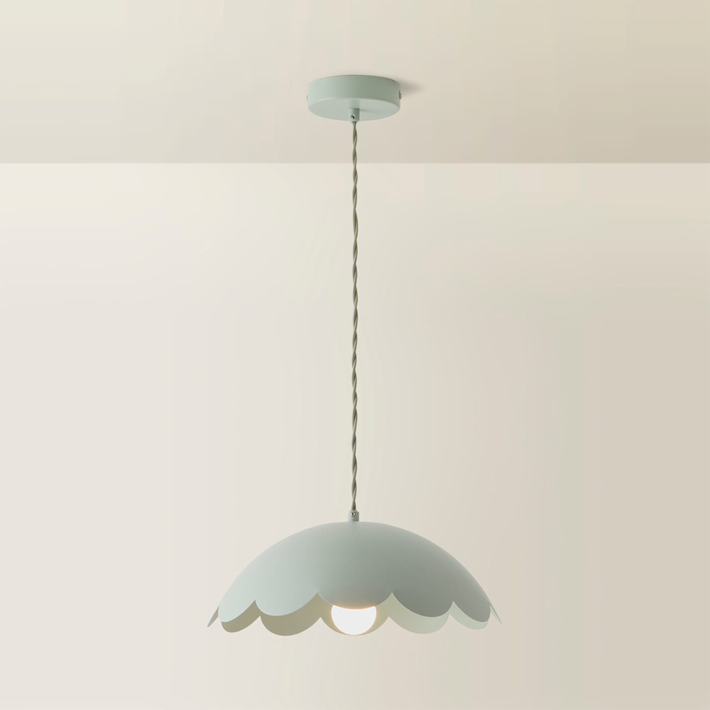ValueLights Millie Sage Green Blue Scallop Shade Pendant Light with Bulb Image 5
