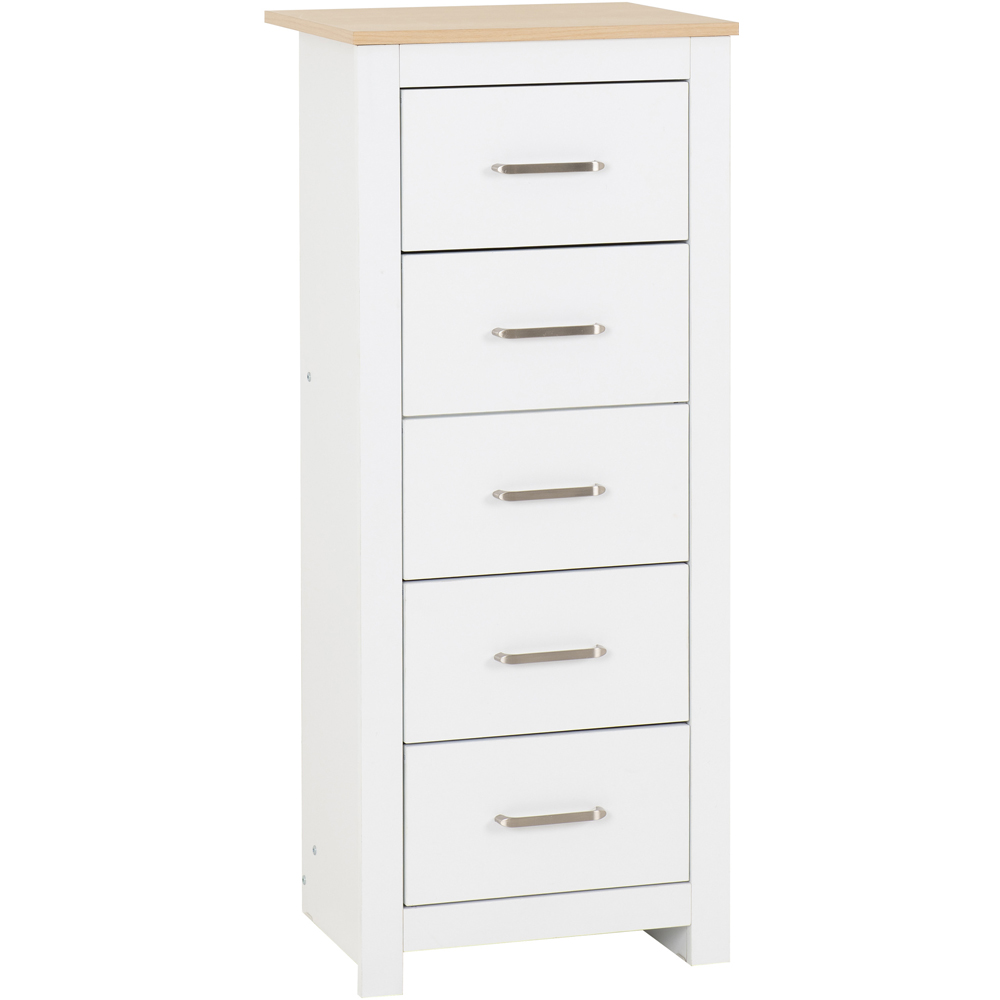Seconique Portland 5 Drawer White and Oak Effect Narrow Chest of Drawers Image 2