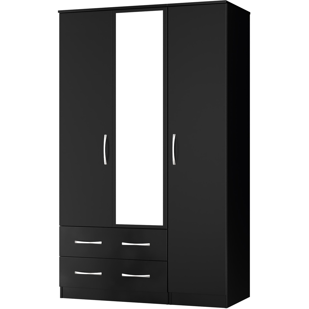 Crowndale Avon 3 Door 2 Drawer Matt Black Mirrored Wardrobe Ready Assembled Image 4
