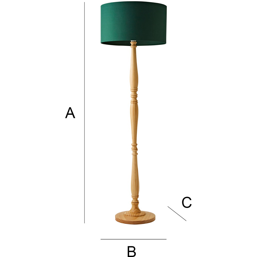 ValueLights Victoria Green Fabric Drum Shade Light Wood Traditional Stem LED Floor Lamp Image 8