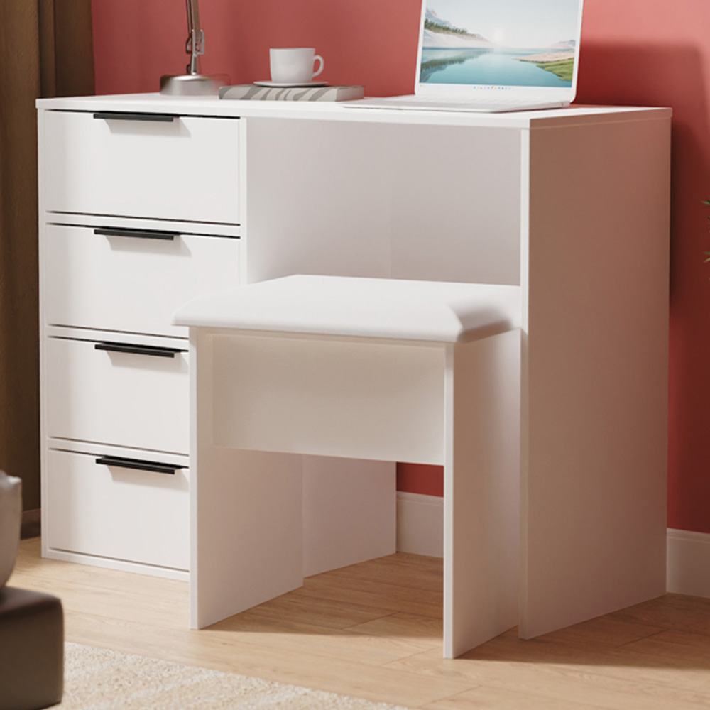 Crowndale Hong Kong 4 Drawer Matt White Vanity Dressing Table Ready Assembled Image 1