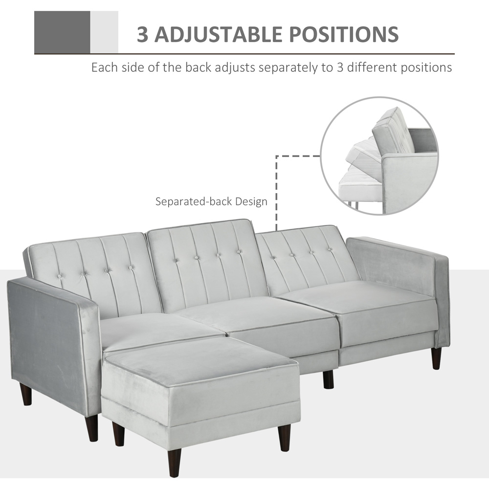 Portland 3 Seater Light Grey Sofa Bed with Footstool | Wilko