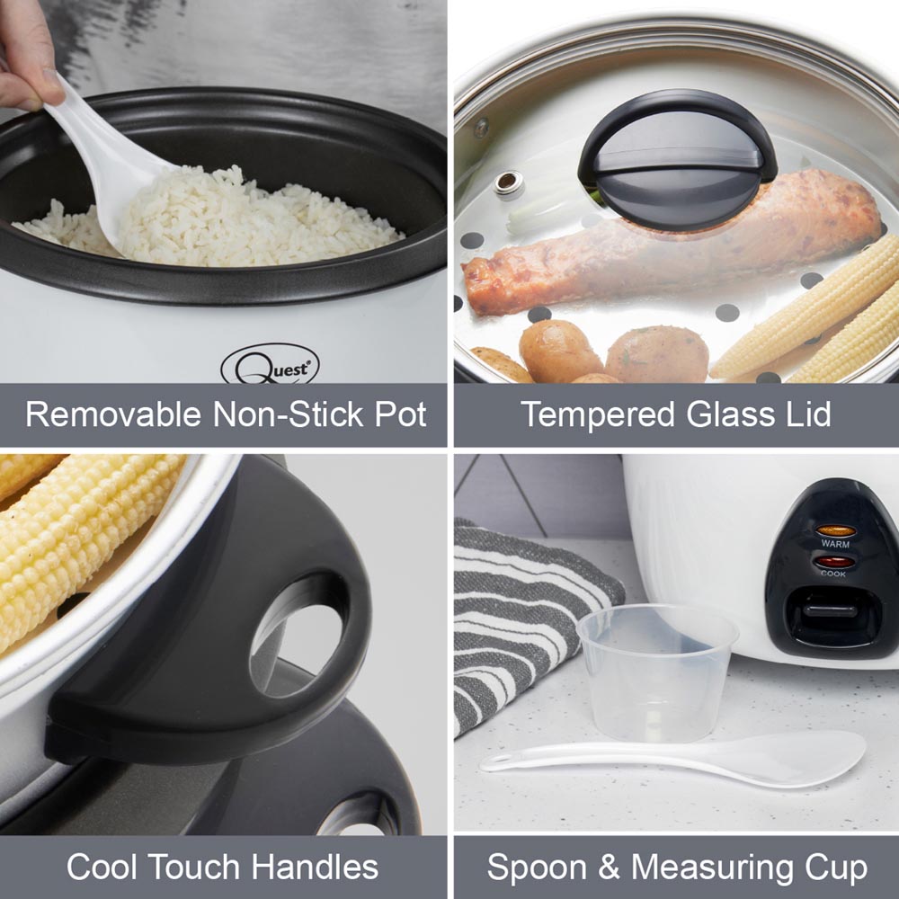 Quest 3 in 1 White 1L Rice Cooker and Steamer 400W Wilko