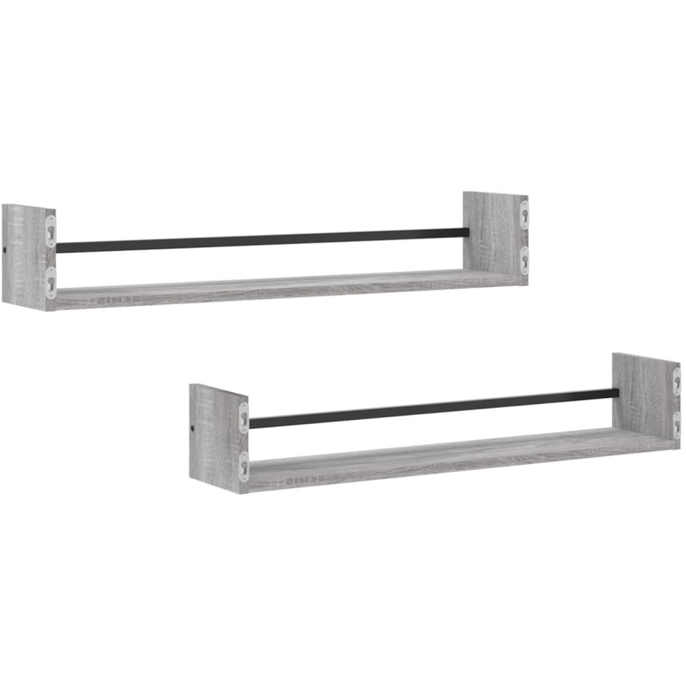 vidaXL 80 x 16 x 14cm Set of 2 Grey Sonoma Wall Shelf Image 5