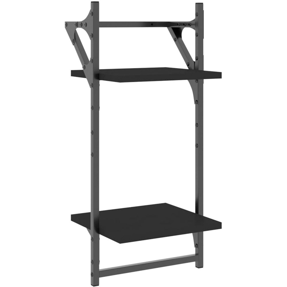 vidaXL Set of 2 2 Shelf Black Floating Wall Shelf with Bar Image 2