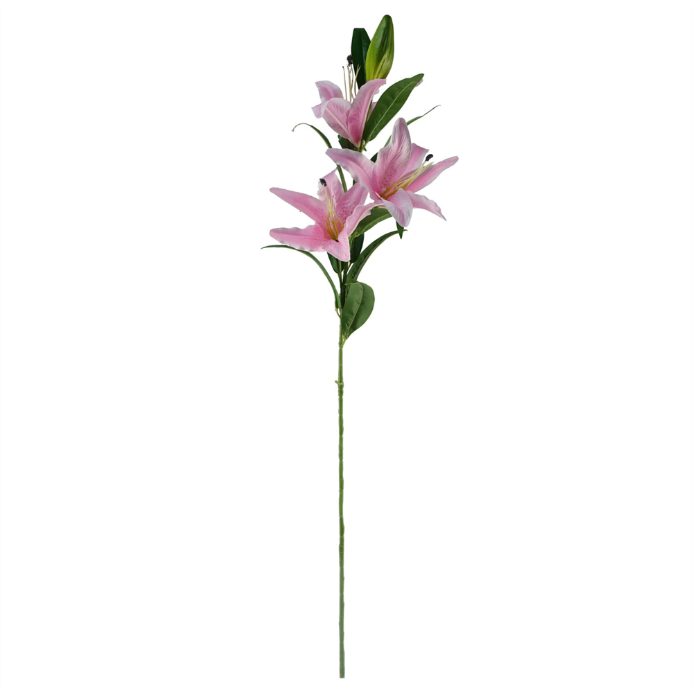 Leaf Pink Lily and Foliage Spray Artificial Flower Bundle with Vase 100cm 8 Pack Image 4