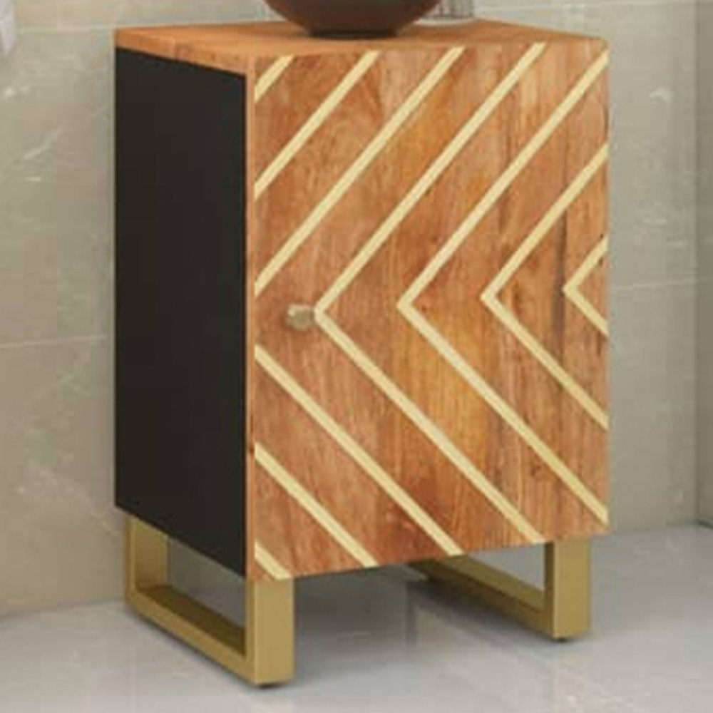 vidaXL Single Door Brown and Black Solid Wood Mango Bathroom Cabinet Image 1