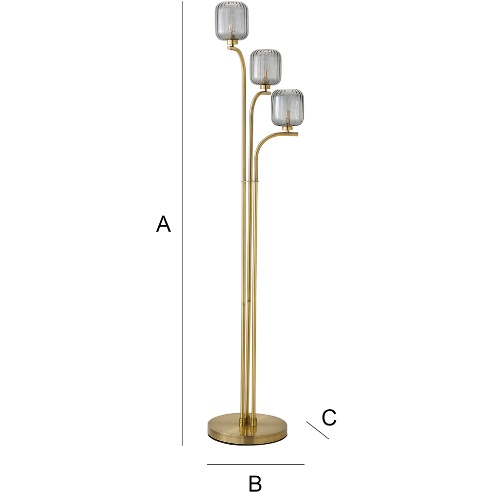 ValueLights Amelie 3 Way Ribbed Glass Gold Stem LED Floor Lamp Image 8