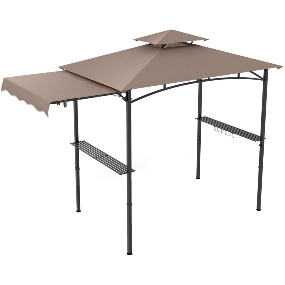 Costway Brown Barbecue Canopy Tent Grill Gazebo with Side Awning Image 4