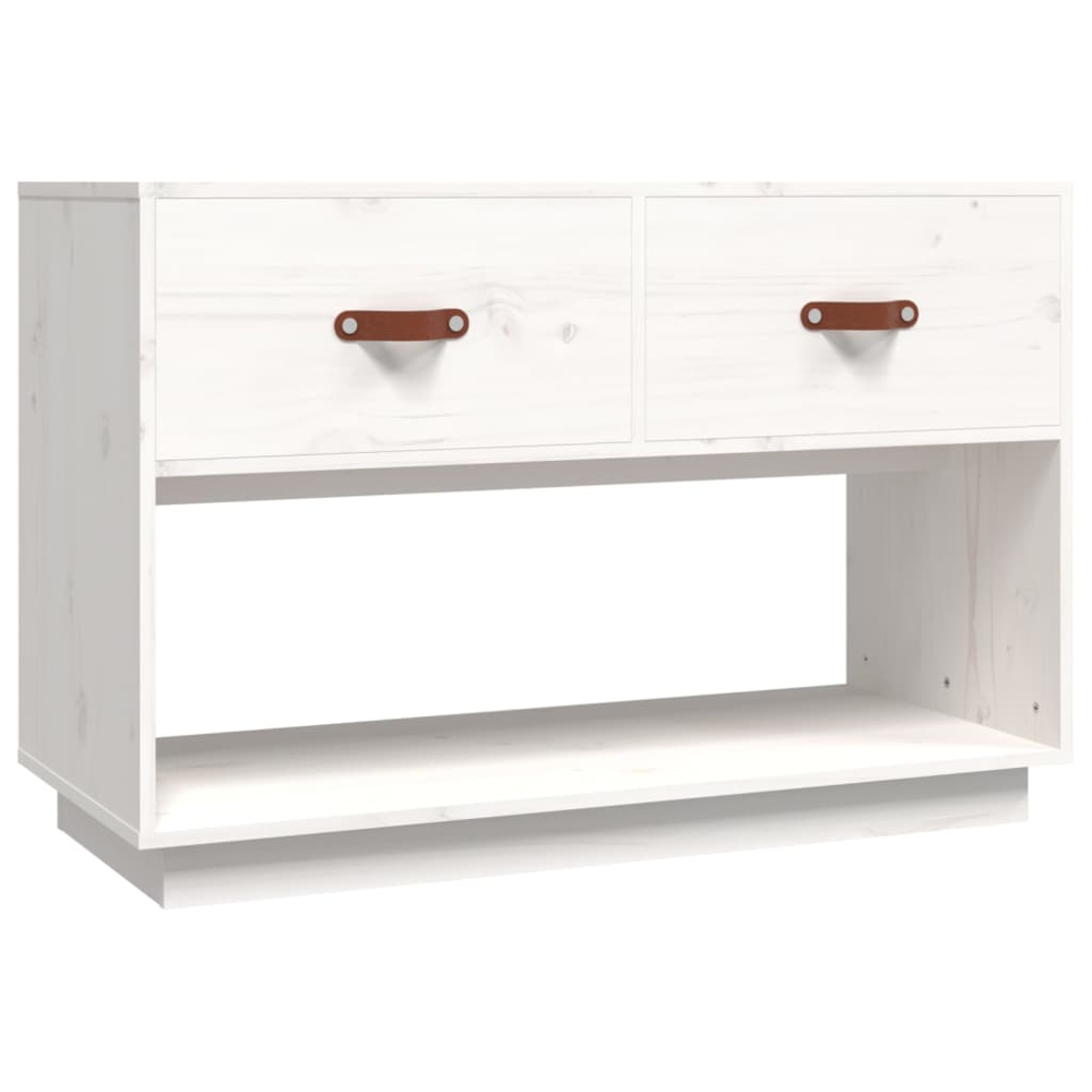 vidaXL 2 Drawer Single Shelf White Solid Pine Wood TV Cabinet Image 2