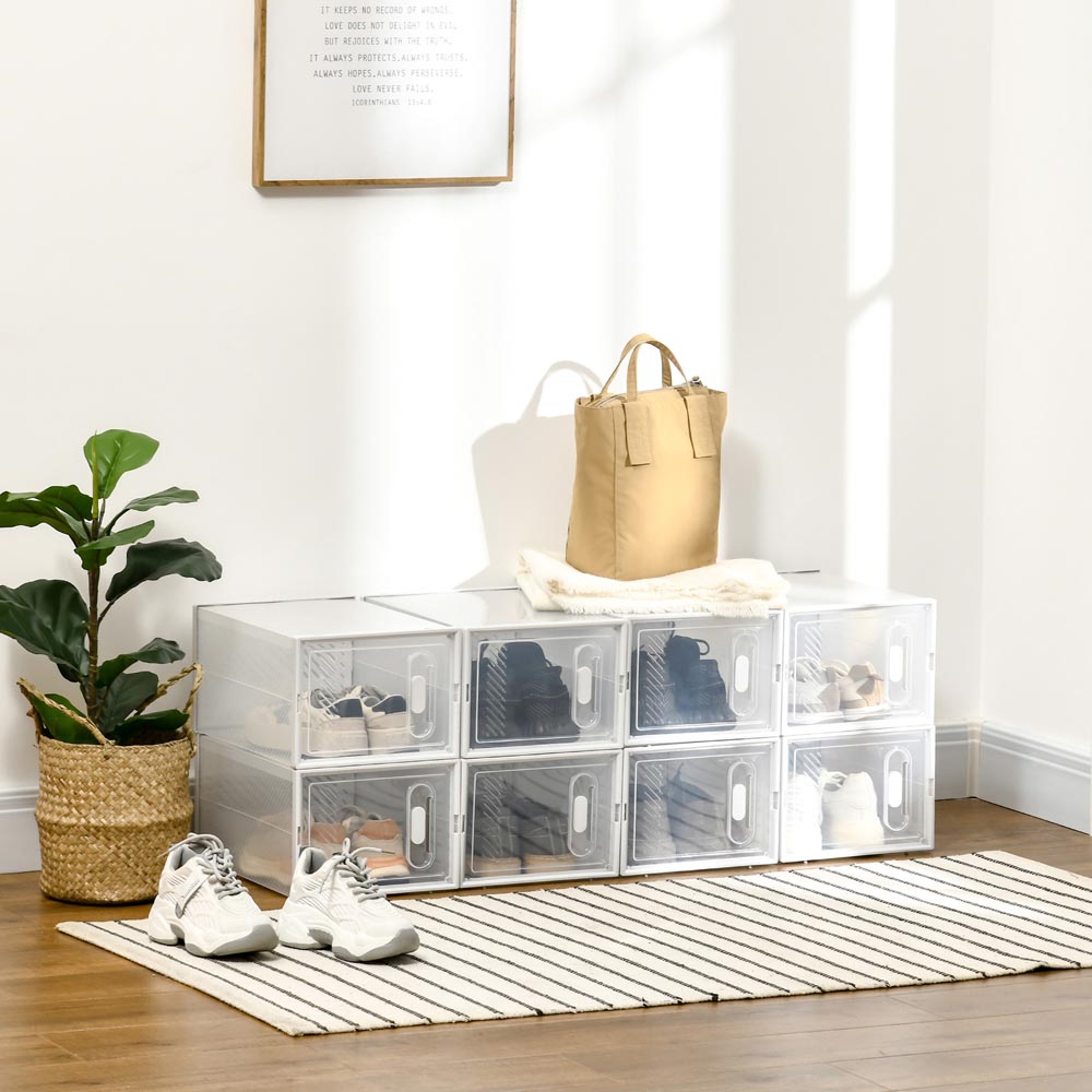 HOMCOM 8 Piece Stackable Clear Plastic Shoe Storage Box for Size 8.5/43 Image 2
