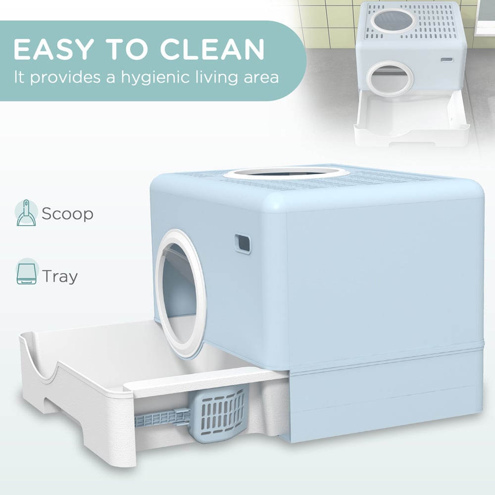 PawHut Blue Cat Litter Box 39 x 52 x 41cm Image 4