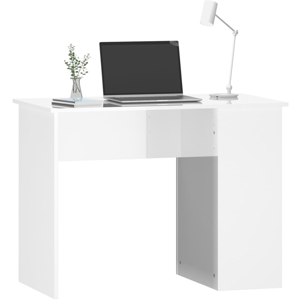 vidaXL 2 Shelf Computer Desk High Gloss White Image 3