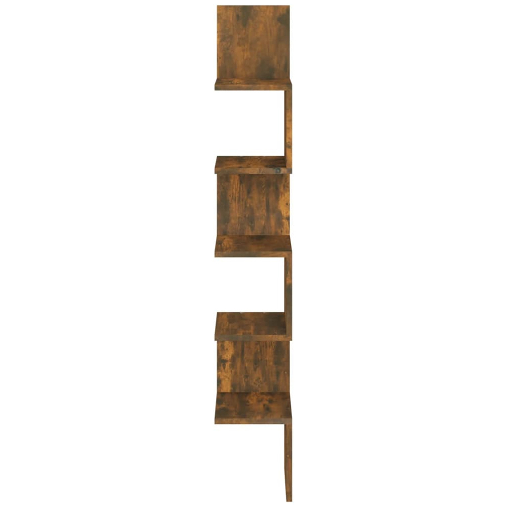 vidaXL 5 Shelf Smoked Oak Floating Corner Wall Shelf Image 2