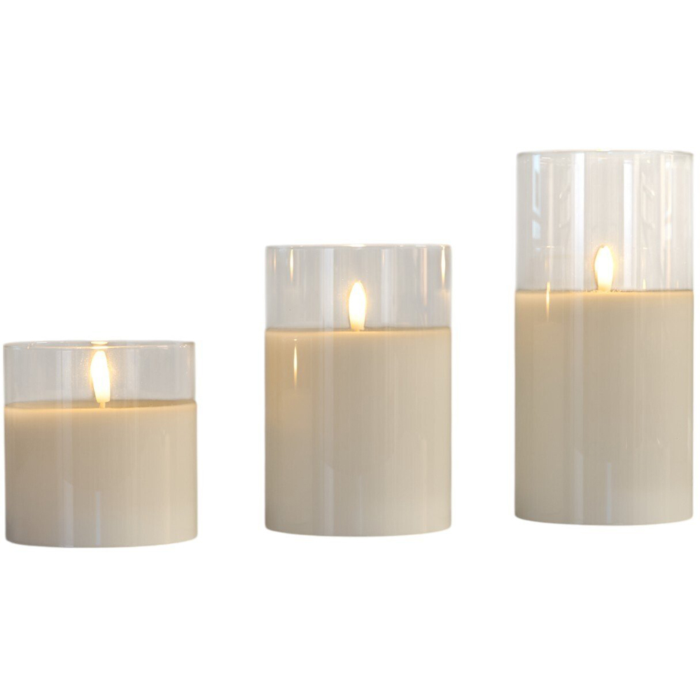 Set of 3 Clear LED Hurricane Candles - White Image 1