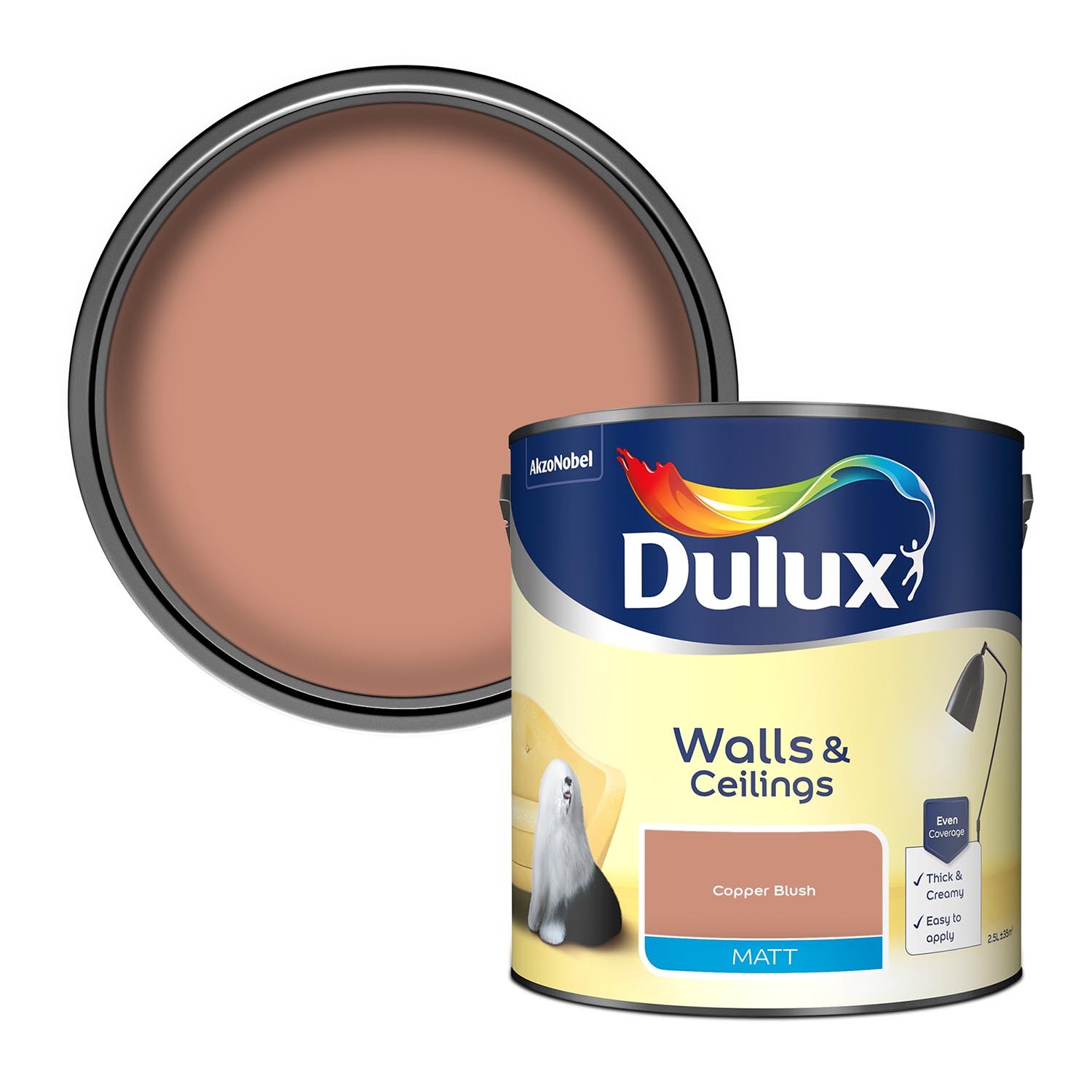 Dulux Walls & Ceilings Copper Blush Matt Emulsion Paint 2.5L Image 1