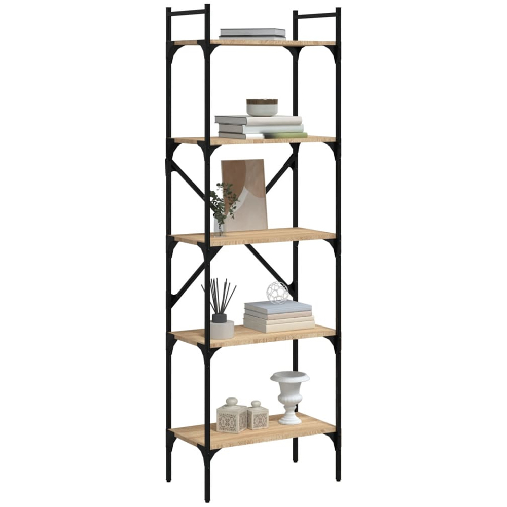 vidaXL 5 Shelf Sonoma Oak Industrial Style Tall Bookcase Image 3