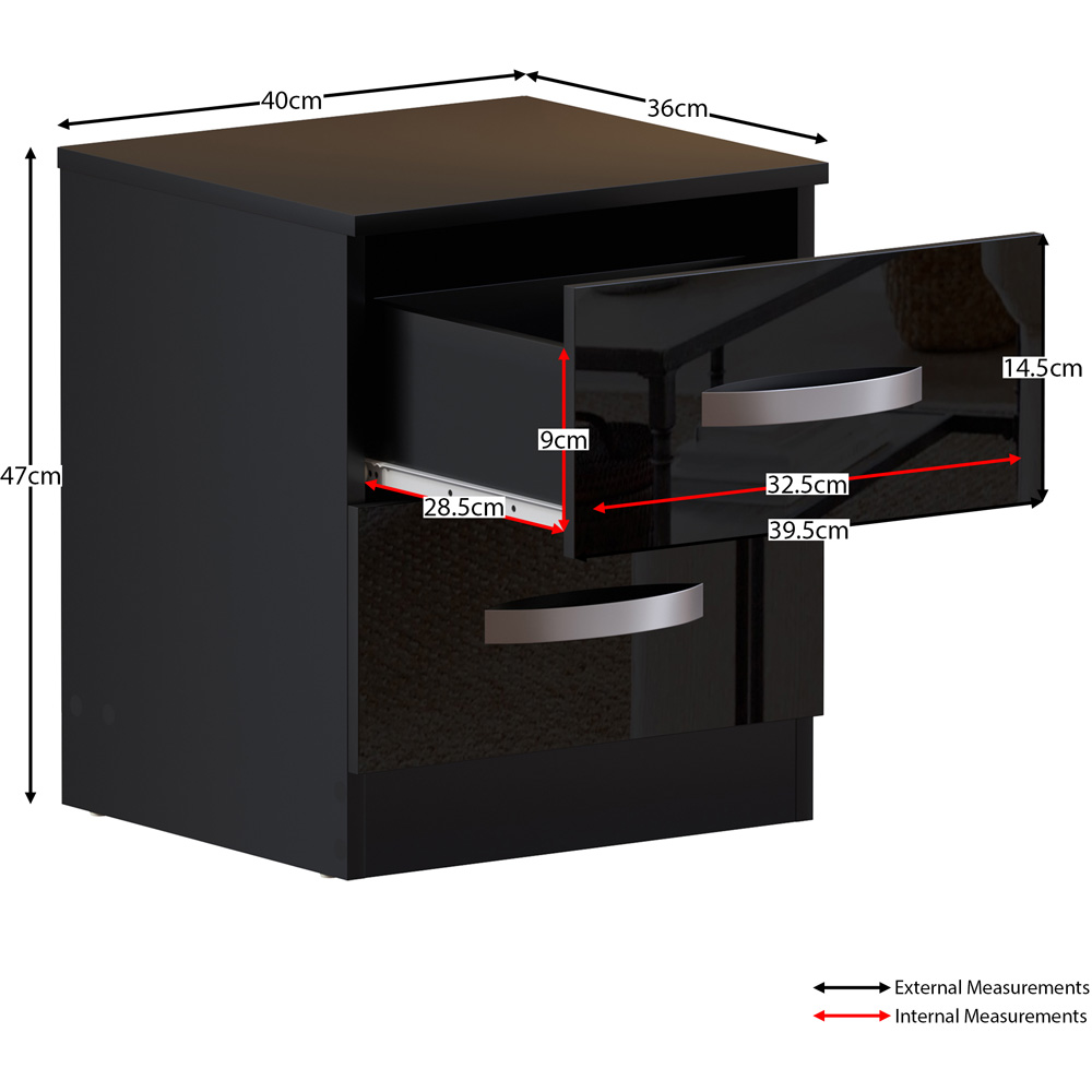 Vida Designs Hulio 2 Drawer Black Bedside Table Image 8