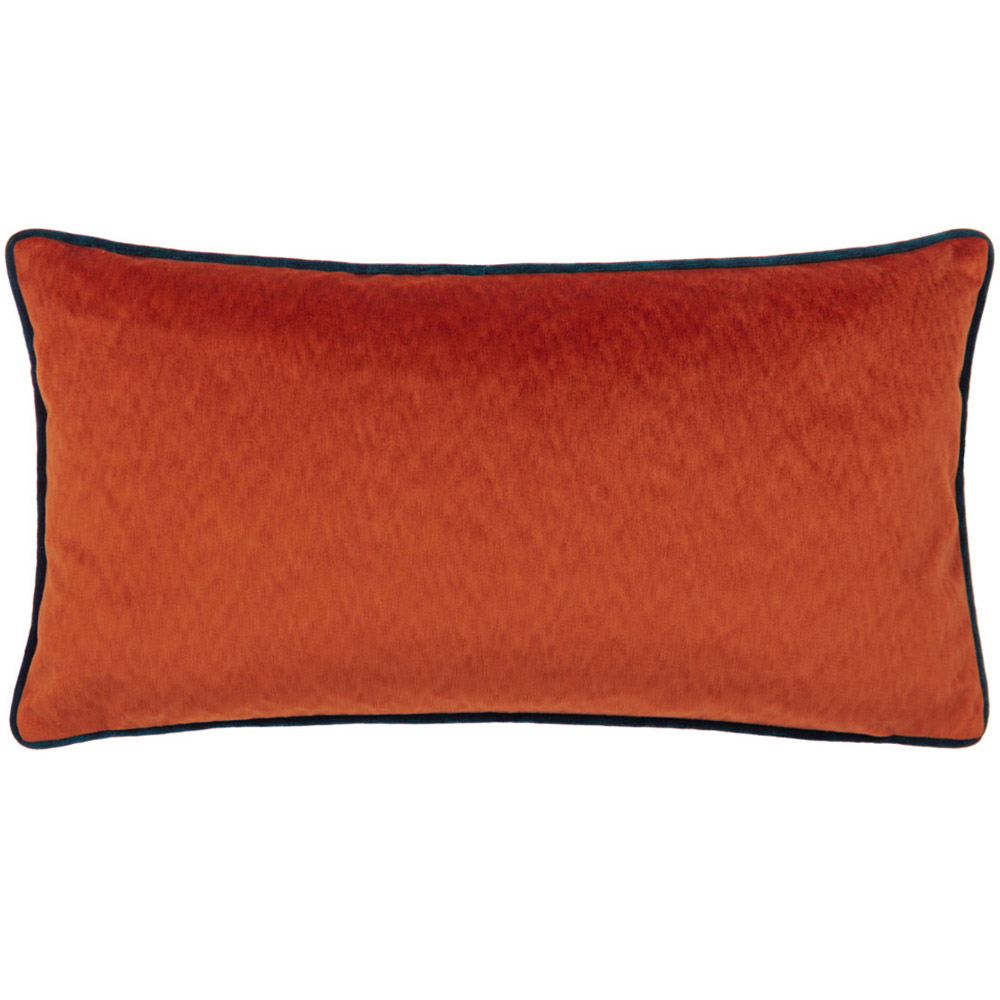 Paoletti Torto Brick and Teal Velvet Touch Piped Cushion Image 1