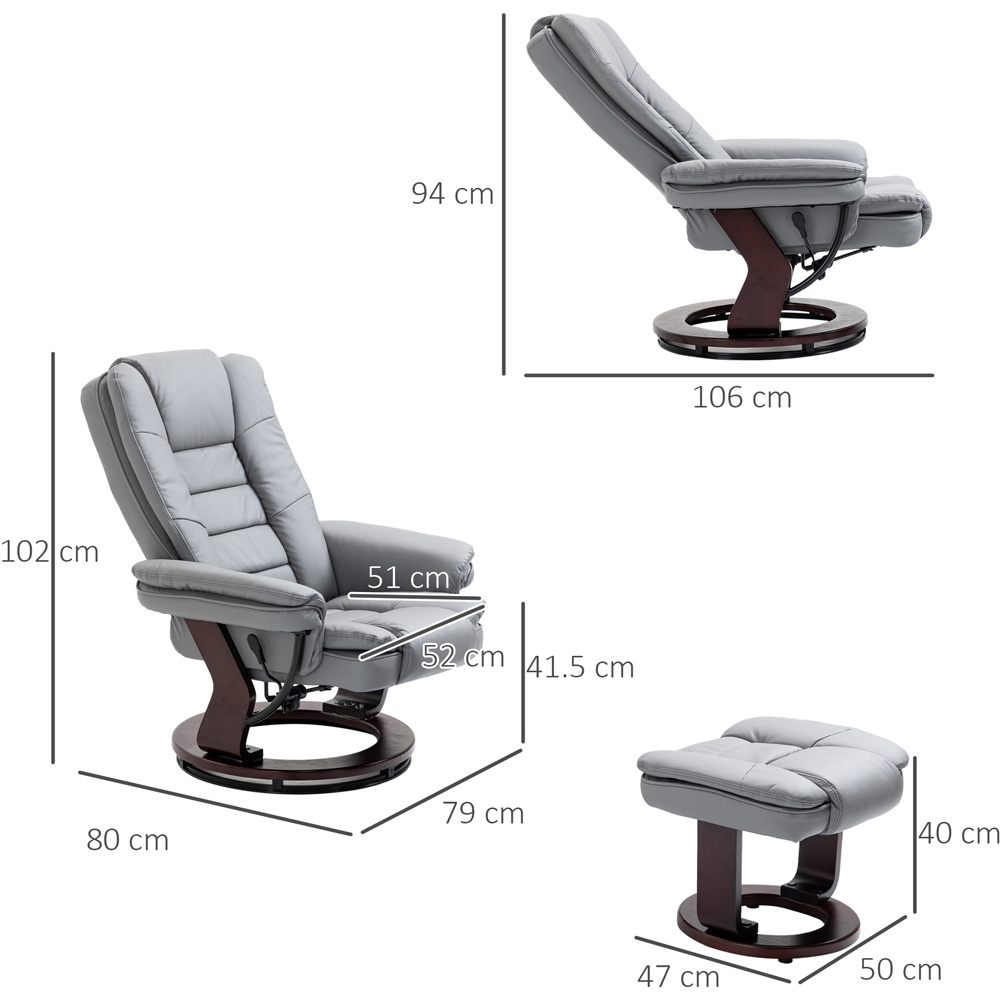 Portland Grey PU Leather Manual Recliner Chair with Footrest Image 8