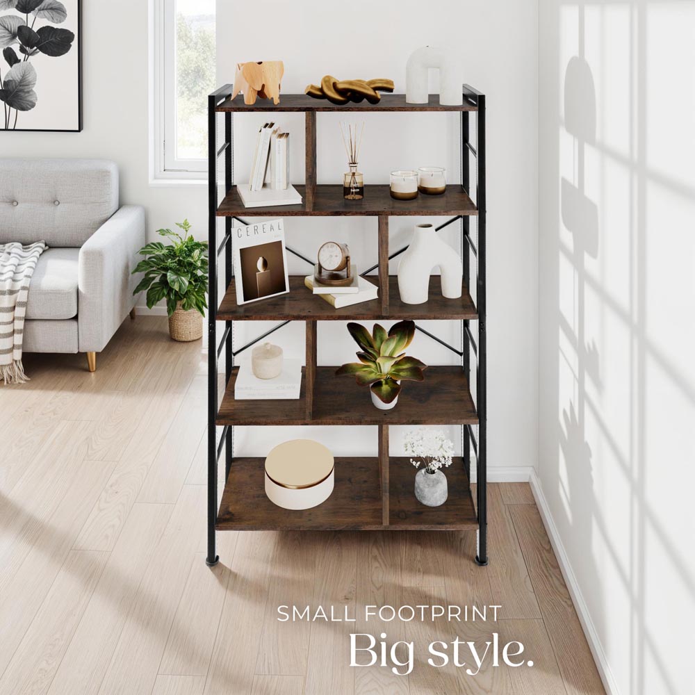 tectake Charleston 4 Shelf Industrial Dark Wood Shelving Unit Image 8
