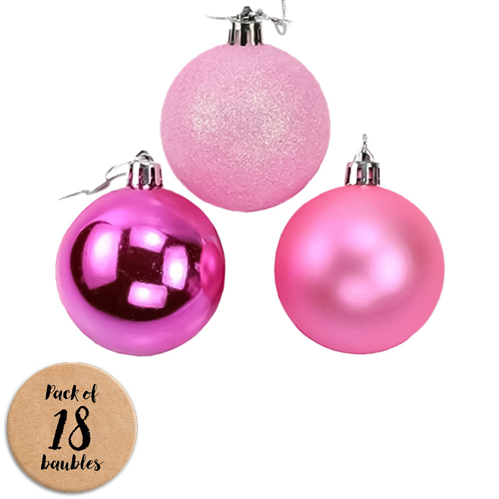 Shatchi 6cm Pink Shatterproof Christmas Bauble 18 Pack Image 1