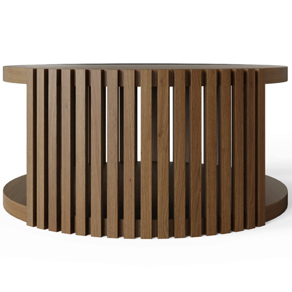 GFW Zadie Single Shelf Walnut Slatted Round Coffee Table Image 3